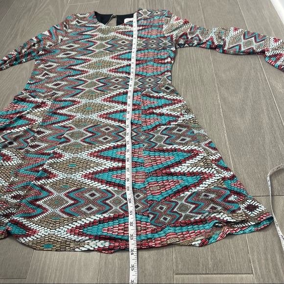 MISA Los Angeles Prism Print Slinky Swing Dress Long Sleeve Mosaic Southwestern - Picture 15 of 16